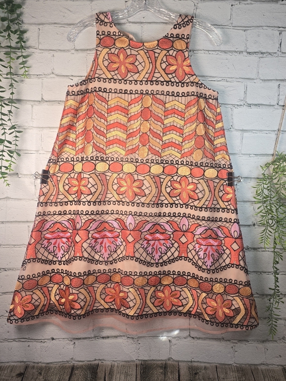 ECI NEW YORK DRESS MOD GEOMETRIC DESGIN ORANGE PINK SLEEVELSS PARTY WOMENS 6